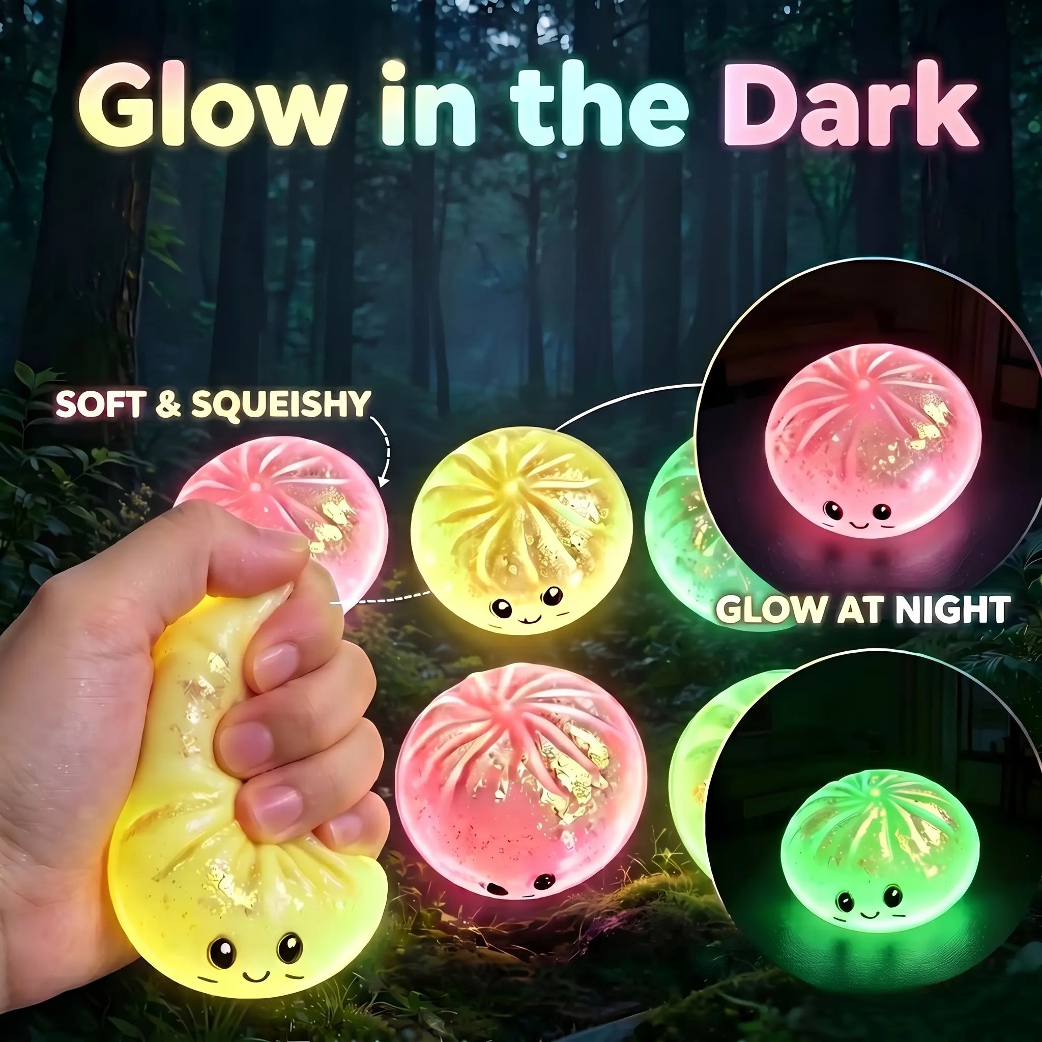 Luminous Dumpling Shaped Squishy Toy - Stress Relief Fidget with Realistic Food Texture in 6 Assorted Colors - Perfect Universal Gift for Everyone!